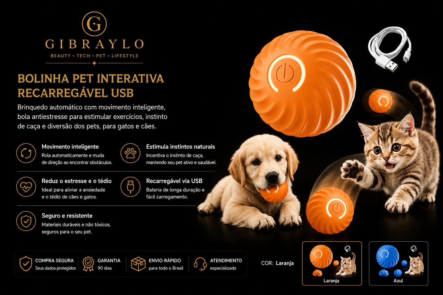 Bolinha Pet Interativa Recarregável USB