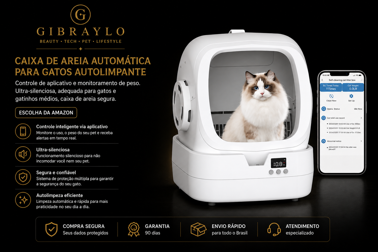 Caixa de Areia Automática Autolimpante para Gatos