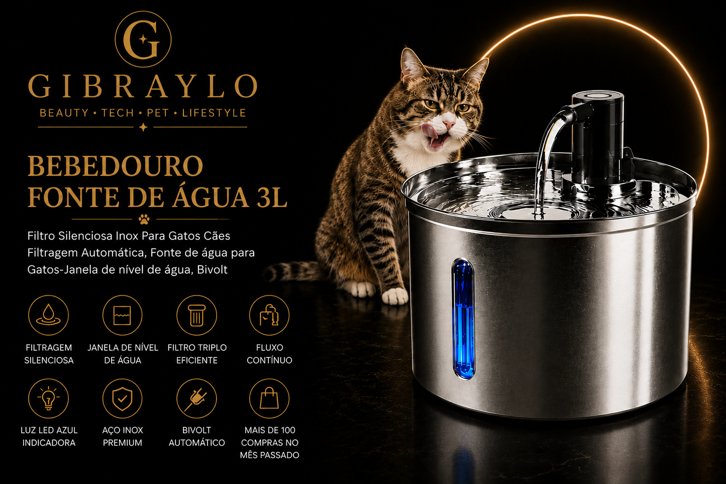 Fonte Bebedouro Automático Inox 3L para Pets