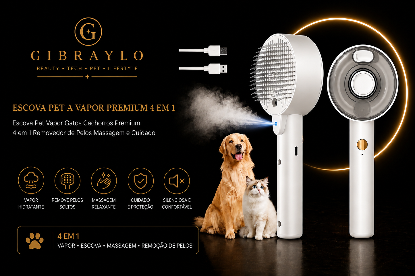 Escova Pet Vapor 4 em 1