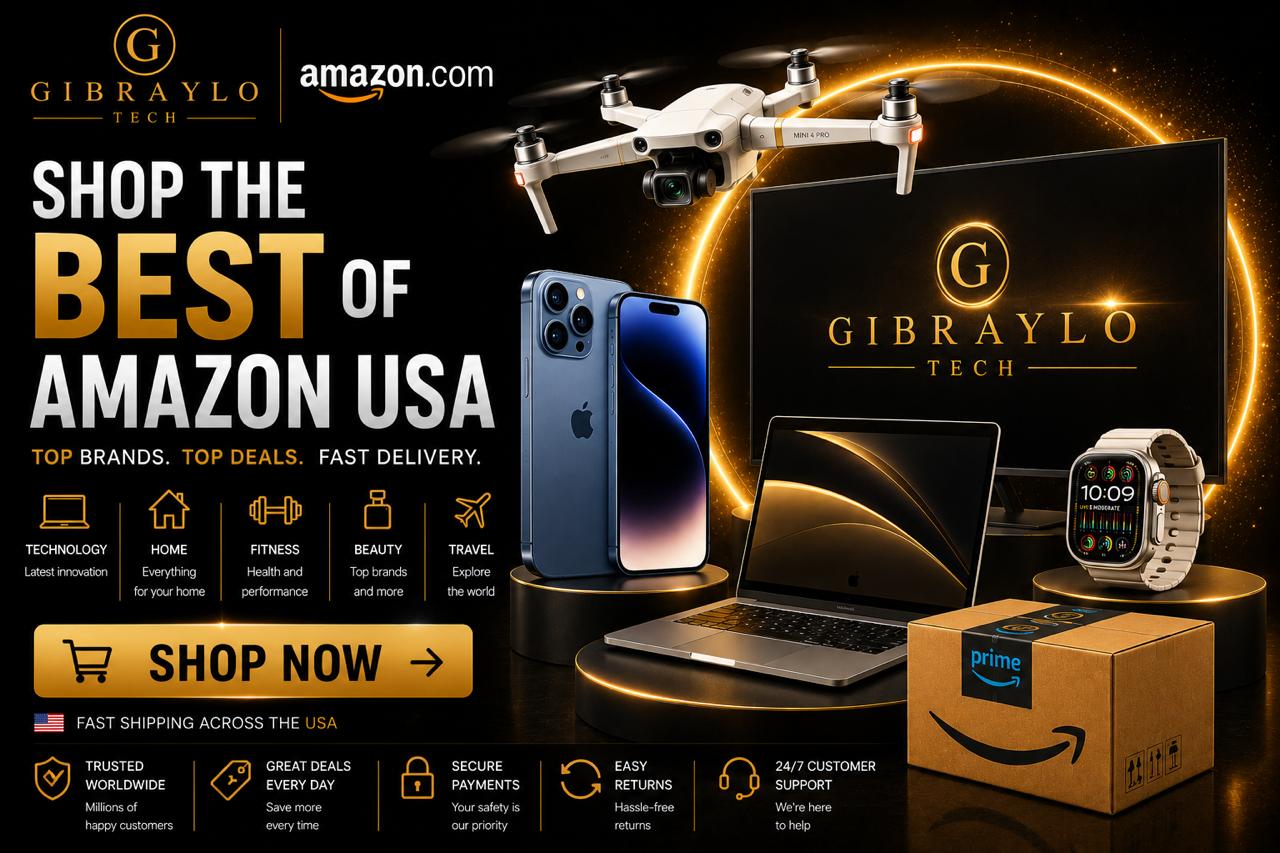 Amazon Estados Unidos na GIBRAYLO™ com ofertas em tecnologia, eletrônicos, casa, beleza, fitness e produtos importados.