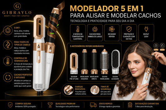 Escova Secadora  Modeladora 5 em 1